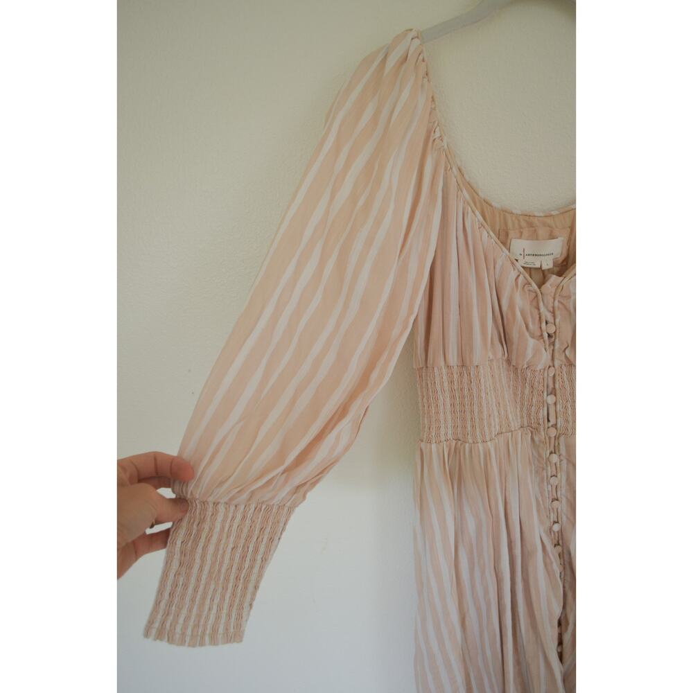Anthropologie Cream Stripe Puff-Sleeve Mini Dress - Picture 7 of 9